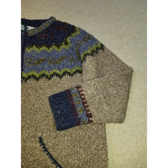 Womens Sweater/Jacket- SWEATER VENTURE-Hand knit-beige/blue wool Fair Isle zip-M - Picture 2 of 4